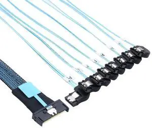 50CM PCIe 5.0 MCIO SFF-8654 8i to 8 Port 7Pin Right Angle Female SATA Cable 50CM PCIe 5.0 MCIO SFF-8654 8i to 8 Port 7Pin Right Angle Female SATA Cable