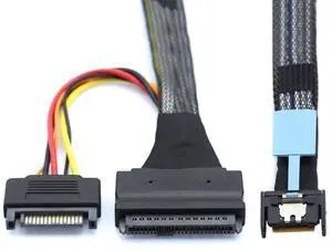 PCIe 5.0 MCIO 4X Mini Cool Edge IO to U.2 SFF-8639 NVMe Cable, 15Pin SATA Power SSD Mainboard Connection Cord 50cm PCIe 5.0 MCIO 4X Mini Cool Edge IO to U.2 SFF-8639 NVMe Cable, 15Pin SATA Power SSD Mainboard Connection Cord 50cm