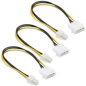 3-Pack 9.5 Inch 24cm Black LP4 Molex to ATX 4Pin Male Auxiliary Power Adapter Cable 3-Pack 9.5 Inch 24cm Black LP4 Molex to ATX 4Pin Male Auxiliary Power Adapter Cable