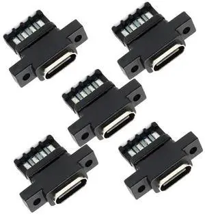 5Pcs Type C Female Socket 6Pin PCBA Connector, Vertical Screw Mount PD Power Jack 5V 20V DIY Wiring Interface 5Pcs Type C Female Socket 6Pin PCBA Connector, Vertical Screw Mount PD Power Jack 5V 20V DIY Wiring Interface