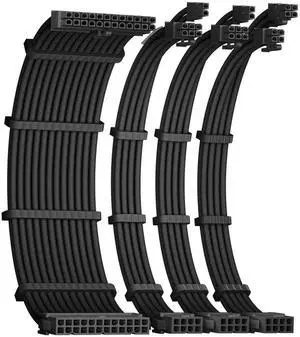 30cm Black Soft Braided PSU Extension Cable Kit 18AWG, 24Pin ATX + 4+4Pin EPS + 6+2Pin PCIe PC Power Cord Set with Cable Combs 30cm Black Soft Braided PSU Extension Cable Kit 18AWG, 24Pin ATX + 4+4Pin EPS + 6+2Pin PCIe PC Power Cord Set with Cable Combs