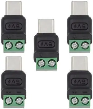 5Pcs 2Pin Terminal to Type-C Male Solderless Adapter, DC 5V USB2.0 Fast Charge DIY Power Repair Connector 5Pcs 2Pin Terminal to Type-C Male Solderless Adapter, DC 5V USB2.0 Fast Charge DIY Power Repair Connector