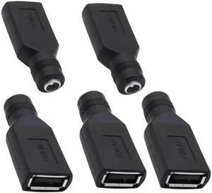 5Pcs USB A Female to DC 5.5x2.1mm Female Adapter, DC5521 Power Charging Converter Connector for Small Fan LED Lamp Phone Laptop 5Pcs USB A Female to DC 5.5x2.1mm Female Adapter, DC5521 Power Charging Converter Connector for Small Fan LED Lamp Phone Laptop
