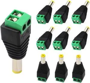 10 Pack DC 5.5x2.1mm Male Barrel Power Jack to 2 Pin Screw Terminal Adapter Connector 12V for CCTV Camera LED Strip DVR 10 Pack DC 5.5x2.1mm Male Barrel Power Jack to 2 Pin Screw Terminal Adapter Connector 12V for CCTV Camera LED Strip DVR