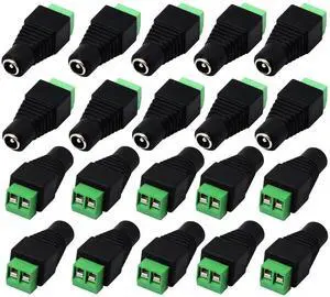 20 Pack DC 5.5x2.1mm Female Barrel Jack to 2 Pin Screw Terminal Power Connector for CCTV Camera LED Strip Light 20 Pack DC 5.5x2.1mm Female Barrel Jack to 2 Pin Screw Terminal Power Connector for CCTV Camera LED Strip Light