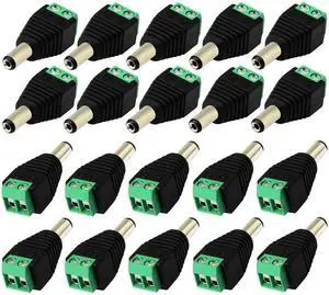 20 Pack DC 5.5x2.1mm Male Barrel Plug to 2 Pin Screw Terminal Power Connector 12V for CCTV Camera LED Strip DVR 20 Pack DC 5.5x2.1mm Male Barrel Plug to 2 Pin Screw Terminal Power Connector 12V for CCTV Camera LED Strip DVR