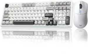 F99 Wireless Mechanical Keyboard Mouse Combo, Hot Swappable Custom Gaming Keyboard + SC580 White Wireless Gaming Mouse Set F99 Wireless Mechanical Keyboard Mouse Combo, Hot Swappable Custom Gaming Keyboard + SC580 White Wireless Gaming Mouse Set