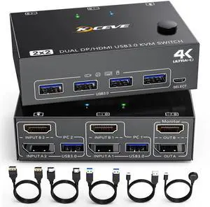 2 Computer 2 Monitor DisplayPort HDMI KVM Switch, USB 3.0 Dual Monitor KVM Switcher, 4K@60Hz Video Switch Box for 2 PCs Share Keyboard Mouse Monitor 2 Computer 2 Monitor DisplayPort HDMI KVM Switch, USB 3.0 Dual Monitor KVM Switcher, 4K@60Hz Video Switch Box for 2 PCs Share Keyboard Mouse Monitor