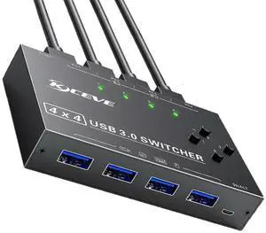 4 Port USB 3.0 Switch Selector, 4 Computers USB Sharing Switch Box, Share 4 USB Devices Keyboard Mouse Printer, Come with Wired Remote & 4 USB 3.0 Cables 4 Port USB 3.0 Switch Selector, 4 Computers USB Sharing Switch Box, Share 4 USB Devices Keyboard Mouse Printer, Come with Wired Remote & 4 USB 3.0 Cables