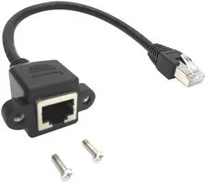 10 Inch Cat6e Shielded RJ45 M/F Panel Mount Extension Cable Male to Female Screw Fixed Ethernet LAN Cord 10 Inch Cat6e Shielded RJ45 M/F Panel Mount Extension Cable Male to Female Screw Fixed Ethernet LAN Cord