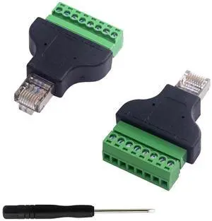 2 Pack RJ45 Screw Terminal Adapter, 8P8C Male to 8 Pin Screw Terminal Breakout Board Ethernet Converter Block for Cat5 Cat6 CCTV Network Wiring 2 Pack RJ45 Screw Terminal Adapter, 8P8C Male to 8 Pin Screw Terminal Breakout Board Ethernet Converter Block for Cat5 Cat6 CCTV Network Wiring