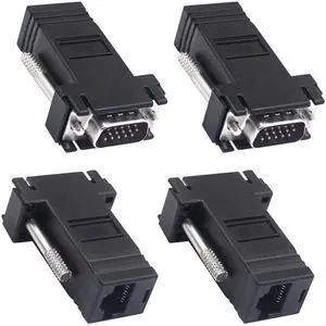 4 Pack VGA to RJ45 Extender Adapter, 15Pin VGA Male to CAT5 CAT6 Female Ethernet Video Transmitter Receiver for Multimedia Video Extension 4 Pack VGA to RJ45 Extender Adapter, 15Pin VGA Male to CAT5 CAT6 Female Ethernet Video Transmitter Receiver for Multimedia Video Extension