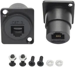 2Pcs D-Type RJ11 Panel Mount Socket, 6P4C Cat3 Female to Female Through Telephone Coupler with Mounting Screws Landline Extension Adapter 2Pcs D-Type RJ11 Panel Mount Socket, 6P4C Cat3 Female to Female Through Telephone Coupler with Mounting Screws Landline Extension Adapter