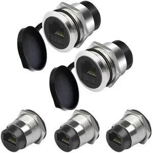 5-Pack Silver CAT6 RJ45 Female to Female Panel Mount Coupler, 10Gbps Ethernet Pass Through Bulkhead Connector with Waterproof Dust Cap for XLR D Panel Mount 5-Pack Silver CAT6 RJ45 Female to Female Panel Mount Coupler, 10Gbps Ethernet Pass Through Bulkhead Connector with Waterproof Dust Cap for XLR D Panel Mount