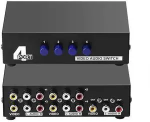 4Port RCA AV Switch Box, 4 in 1 Out Composite Audio Video Selector Hub for TV 4Port RCA AV Switch Box, 4 in 1 Out Composite Audio Video Selector Hub for TV