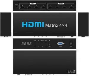 4x4 4K HDMI Matrix Switcher Splitter, 4In4Out HDMI Matrix Box with RS232, IR Remote & Button Control, Compatible with PS4 Camera PC TV Monitor 4x4 4K HDMI Matrix Switcher Splitter, 4In4Out HDMI Matrix Box with RS232, IR Remote & Button Control, Compatible with PS4 Camera PC TV Monitor