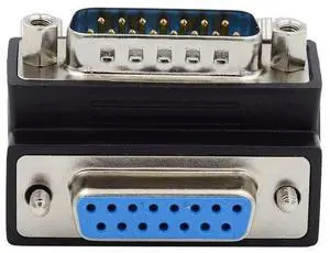Up 90 Degree Angled DB15 Male to Female RS232 DSUB 15Pin Serial Adapter with Locking Screw Nuts Up 90 Degree Angled DB15 Male to Female RS232 DSUB 15Pin Serial Adapter with Locking Screw Nuts