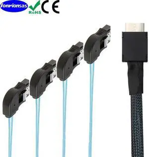 50CM OCuLink PCIe SAS SFF-8611 4i to 4 Ports 7Pin SATA Right Angle Data Cable (right turn) 50CM OCuLink PCIe SAS SFF-8611 4i to 4 Ports 7Pin SATA Right Angle Data Cable (right turn)