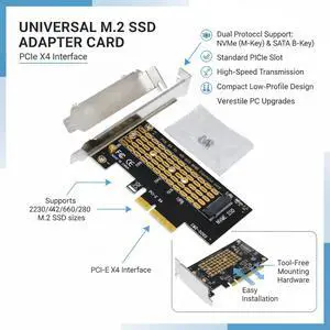 PCIe to M.2 Adapter Card, NVME & SATA M.2 SSD PCI-E Expansion Card, M-Key + B-Key Dual Protocol M.2 to PCI Express Converter for Desktop PC SSD Upgrade PCIe to M.2 Adapter Card, NVME & SATA M.2 SSD PCI-E Expansion Card, M-Key + B-Key Dual Protocol M.2 to PCI Express Converter for Desktop PC SSD Upgrade