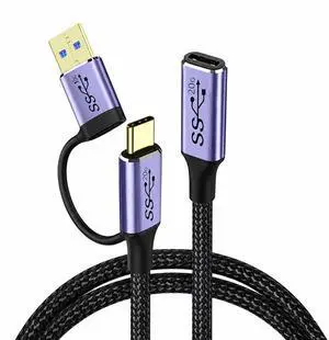 2 in 1 USB3.2 Gen2x2 Type-C Extension Cable 0.25M, 100W PD Fast Charging, 20Gbps Data Transfer, 4K 60Hz Video Output, Type-C Male to Female Cord with Detachable USB-A Adapter for Laptop, Phone, SSD 2 in 1 USB3.2 Gen2x2 Type-C Extension Cable 0.25M, 100W PD Fast Charging, 20Gbps Data Transfer, 4K 60Hz Video Output, Type-C Male to Female Cord with Detachable USB-A Adapter for Laptop, Phone, SSD
