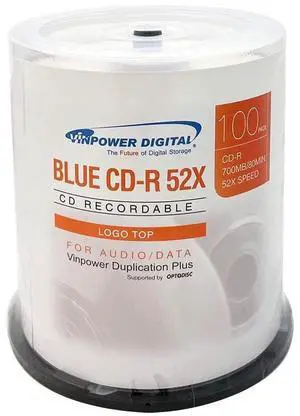 Vinpower Digital Logo Top Blue AZO CD-R 700MB 52X Recordable Media Disc 100pk Cake Box (FFB), 100 Discs Vinpower Digital Logo Top Blue AZO CD-R 700MB 52X Recordable Media Disc 100pk Cake Box (FFB), 100 Discs
