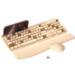 Wireless Keyboard and Mouse Combo with Phone Holder (Milk Tea) Wireless Keyboard and Mouse Combo with Phone Holder (Milk Tea)
