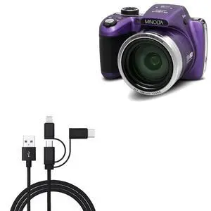 BoxWave Cable Compatible with Minolta MN35Z - AllCharge 3-in-1 Cable - Jet Black BoxWave Cable Compatible with Minolta MN35Z - AllCharge 3-in-1 Cable - Jet Black