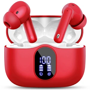 Wireless Earbuds, Bluetooth 5.4 Headphones Bass Stereo/Clear Calls, Red Wireless Earbuds, Bluetooth 5.4 Headphones Bass Stereo/Clear Calls, Red