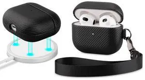 LOPIE Handmade Case with Lanyard for AirPods 3 (Released in 2021), Built-in Magnets for MagSafe Charging, Carbon Fiber Style Case Cover for Gen 3 AirPods (Not for AirPod Pro 3rd Generation) - Black LOPIE Handmade Case with Lanyard for AirPods 3 (Released in 2021), Built-in Magnets for MagSafe Charging, Carbon Fiber Style Case Cover for Gen 3 AirPods (Not for AirPod Pro 3rd Generation) - Black