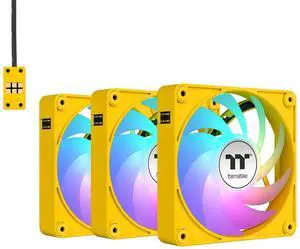 Thermaltake CT140 EX ARGB Sync PC Cooling Fan 3 Pack, PWM 500~1800 RPM, 5V Motherboard Sync, 16.8 Million Colors 9 LEDs, MagForce 2.0 Connectors, Hydraulic Bearing, Bumblebee, CL-F217-PL14GS Thermaltake CT140 EX ARGB Sync PC Cooling Fan 3 Pack, PWM 500~1800 RPM, 5V Motherboard Sync, 16.8 Million Colors 9 LEDs, MagForce 2.0 Connectors, Hydraulic Bearing, Bumblebee, CL-F217-PL14GS