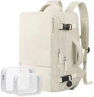 Hanples Travel Backpack for Women Men Large Carry On Person Item Flight Approved 17 In Laptop Backpack Waterproof anti theft Casual Luggage with 2 Toiletry Bag(Beige) Hanples Travel Backpack for Women Men Large Carry On Person Item Flight Approved 17 In Laptop Backpack Waterproof anti theft Casual Luggage with 2 Toiletry Bag(Beige)