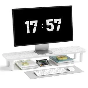 AFOOYO Dual Monitor Stand For Desk,31 Inch Adjustable Wood Computer Riser Desktop Storage Stand For Computer,Laptop,Printer,TV,White Grid AFOOYO Dual Monitor Stand For Desk,31 Inch Adjustable Wood Computer Riser Desktop Storage Stand For Computer,Laptop,Printer,TV,White Grid