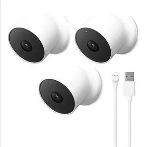 Google Nest Cam Outdoor or Indoor, Battery - 2nd Generation - 3 Pack + Extra Replacement Cable Google Nest Cam Outdoor or Indoor, Battery - 2nd Generation - 3 Pack + Extra Replacement Cable