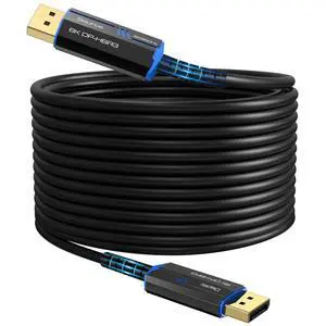 8K Long DP Fiber Optic Cable 66Feet/20m, 8K@60Hz, 4K@144Hz, 32.4Gbps Displayport 1.4 Cable, Gold Plated Connector, Slim and Flexible Cord, Support HBR3, DSC 1.2, HDR10, 3D Visual Effects, VR Headset 8K Long DP Fiber Optic Cable 66Feet/20m, 8K@60Hz, 4K@144Hz, 32.4Gbps Displayport 1.4 Cable, Gold Plated Connector, Slim and Flexible Cord, Support HBR3, DSC 1.2, HDR10, 3D Visual Effects, VR Headset