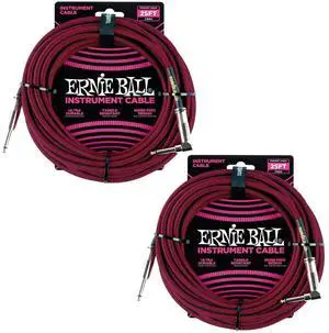 Ernie Ball Braided Instrument Cable Set Straight/Angle Length 25ft in Red/Black (P06062) - Pack of 2 Ernie Ball Braided Instrument Cable Set Straight/Angle Length 25ft in Red/Black (P06062) - Pack of 2