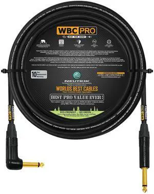 35 Foot - WBC-PRO-Guitar 20 AWG - Low-Cap (18pF/ft) Pro-Grade Graphite-Based - Dual-Shielded Guitar, Bass, Instrument Cable with Neutrik Straight to Angled Inch (6.35mm) Gold TS Connectors 35 Foot - WBC-PRO-Guitar 20 AWG - Low-Cap (18pF/ft) Pro-Grade Graphite-Based - Dual-Shielded Guitar, Bass, Instrument Cable with Neutrik Straight to Angled Inch (6.35mm) Gold TS Connectors