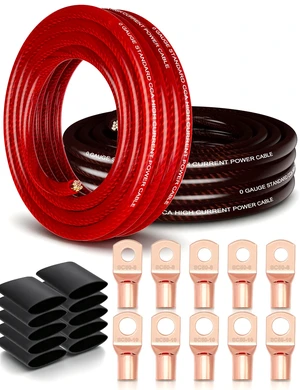 30FT 1/0 Gauge Battery Cable Kit 0 Gauge CCA Power & Ground Wire with Lugs 30FT 1/0 Gauge Battery Cable Kit 0 Gauge CCA Power & Ground Wire with Lugs