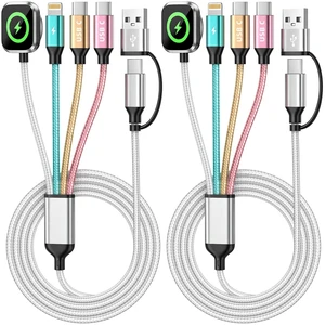 Travel Essentials 4 in 2 Multi Charging Cable for iWatch Charger 2Pack,5FT Travel Essentials 4 in 2 Multi Charging Cable for iWatch Charger 2Pack,5FT