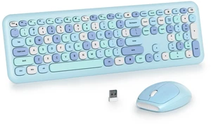 iRoboosta Blue Colorful Wireless Keyboard and Mouse Combo Set, 2.4GHz Retro Typewriter Aesthetic Keyboard, Full Size Cute Keyboard with Number Pad, Home and Office Silent Keyboards (Blue) iRoboosta Blue Colorful Wireless Keyboard and Mouse Combo Set, 2.4GHz Retro Typewriter Aesthetic Keyboard, Full Size Cute Keyboard with Number Pad, Home and Office Silent Keyboards (Blue)