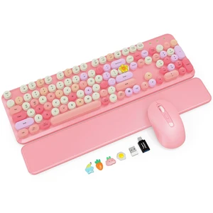 Wireless Keyboard and Mouse Combo, Magnetic Wrist Rest, Round Keycaps, Pink Wireless Keyboard and Mouse Combo, Magnetic Wrist Rest, Round Keycaps, Pink