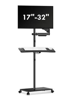 suptek Mobile Desk Workstation with Monitor Mount for up to 32" Screen, Rolling Computer Cart on Wheels,Full Keyboard Tray, CPU Holder suptek Mobile Desk Workstation with Monitor Mount for up to 32" Screen, Rolling Computer Cart on Wheels,Full Keyboard Tray, CPU Holder