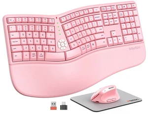 MEETION Ergonomic Keyboard Mouse Combo, Split Design, Vertical Mouse, Pink MEETION Ergonomic Keyboard Mouse Combo, Split Design, Vertical Mouse, Pink