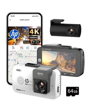 HP P70 White Dual Dash Cam Front and Rear, STARVIS 2 Sensor, 4K Front + FHD Rear Loop Recording, GPS, Free 64GB Card, 3" IPS Screen, 24HR Parking Mode, App Control, 5GHz WiFi, Night Vision HP P70 White Dual Dash Cam Front and Rear, STARVIS 2 Sensor, 4K Front + FHD Rear Loop Recording, GPS, Free 64GB Card, 3" IPS Screen, 24HR Parking Mode, App Control, 5GHz WiFi, Night Vision