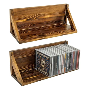 MyGift Set of 2 Solid Wood Wall-Mounted CD Storage Racks Rustic Space-Saving Floating Media Display Shelves for 72 CDs, Home Decor Organizer MyGift Set of 2 Solid Wood Wall-Mounted CD Storage Racks Rustic Space-Saving Floating Media Display Shelves for 72 CDs, Home Decor Organizer