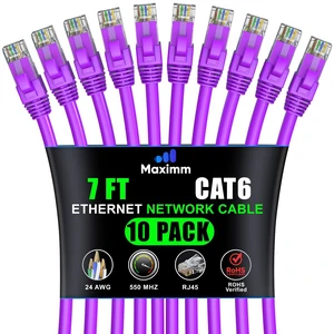 Maximm Cat6 Ethernet Cable 7 Ft, 10 Gbps 550 MHz, Purple, 10 Pack Maximm Cat6 Ethernet Cable 7 Ft, 10 Gbps 550 MHz, Purple, 10 Pack