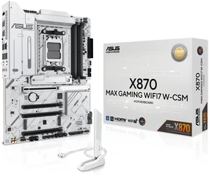 ASUS X870 MAX GAMING WIFI7 W AMD AM5 ATX Motherboard, 8-layer White PCB, 12+2+1 80A DrMOS, DDR5, PCIe 5.0 x16 Q-Release, 3x M.2, Wi-Fi 7 Q-Antenna, USB4 Type-C, 2.5Gb LAN, BIOS FlashBack, Aura Sy ASUS X870 MAX GAMING WIFI7 W AMD AM5 ATX Motherboard, 8-layer White PCB, 12+2+1 80A DrMOS, DDR5, PCIe 5.0 x16 Q-Release, 3x M.2, Wi-Fi 7 Q-Antenna, USB4 Type-C, 2.5Gb LAN, BIOS FlashBack, Aura Sy