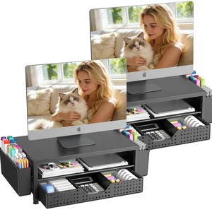 OPNICE Desk Organizers and Accessories, Computer Monitor Stand Riser with Drawer and 2 Pen Holders, Printer & Laptop Stand, Office Desk Accessories & Workspace Organizers for Home Office Supplies, Bla OPNICE Desk Organizers and Accessories, Computer Monitor Stand Riser with Drawer and 2 Pen Holders, Printer & Laptop Stand, Office Desk Accessories & Workspace Organizers for Home Office Supplies, Bla