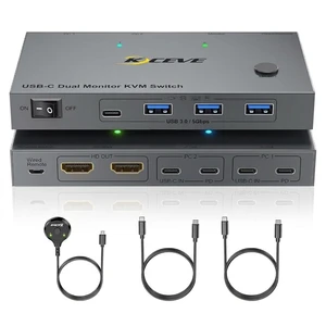 KVM Switch 2 Monitors 2 Computers, Reyoten Dual Monitors KVM Switch USB C KVM Switch 2 Monitors 2 Computers, Reyoten Dual Monitors KVM Switch USB C