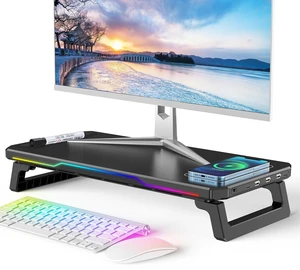 AlviCynx RGB Monitor Stand Riser with Wireless Charging and USB hub, Black AlviCynx RGB Monitor Stand Riser with Wireless Charging and USB hub, Black