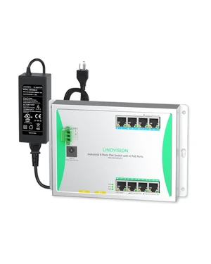 LINOVISION Industrial 8 Port Flat PoE Switch, 4 PoE+ 30W, Front-Access LINOVISION Industrial 8 Port Flat PoE Switch, 4 PoE+ 30W, Front-Access